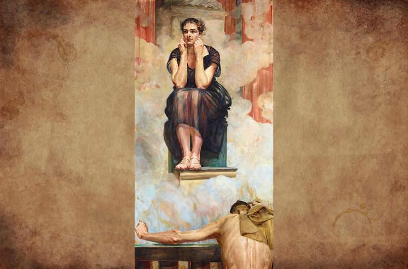 Pintura de La Pitia de Jacek Malczewski representando a la sacerdotisa oracular de Delfos en reflexión profunda