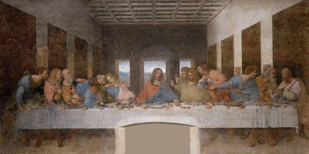 La Última Cena de Leonardo da Vinci, representando la cena de Jesucristo con los apóstoles.