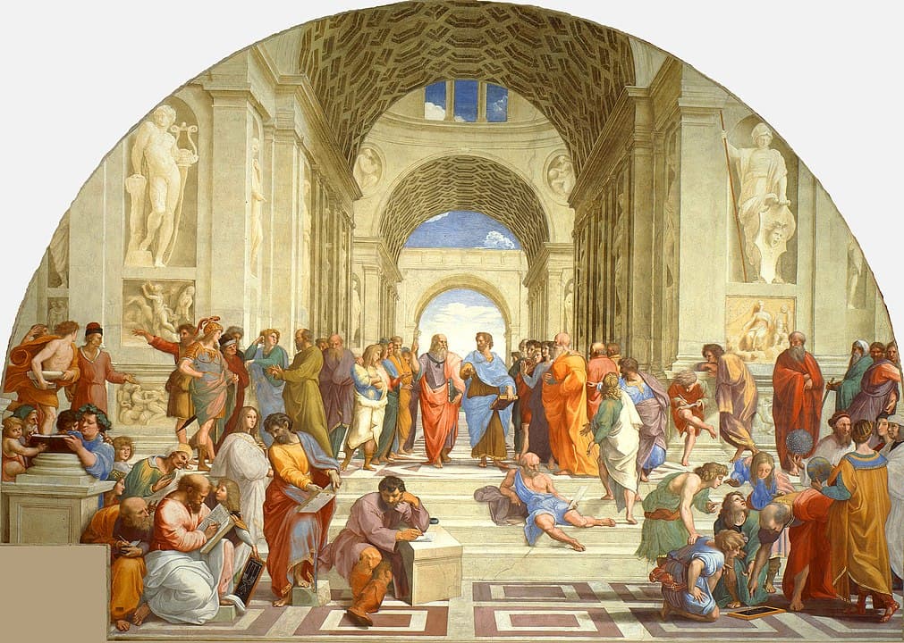 Leonardo da Vinci representado como Platón en 'La Escuela de Atenas' de Rafael.